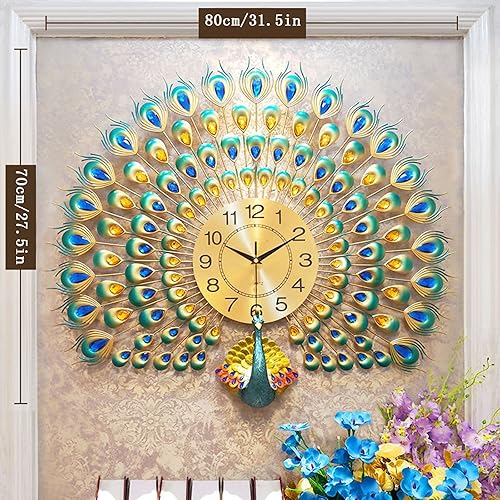 Miniatura 2 de Reloj de pared grande de pavo real con diamantes de cristal, esfera de arte moderno, reloj de pared silencioso de cristal 3D, aguja de metal,