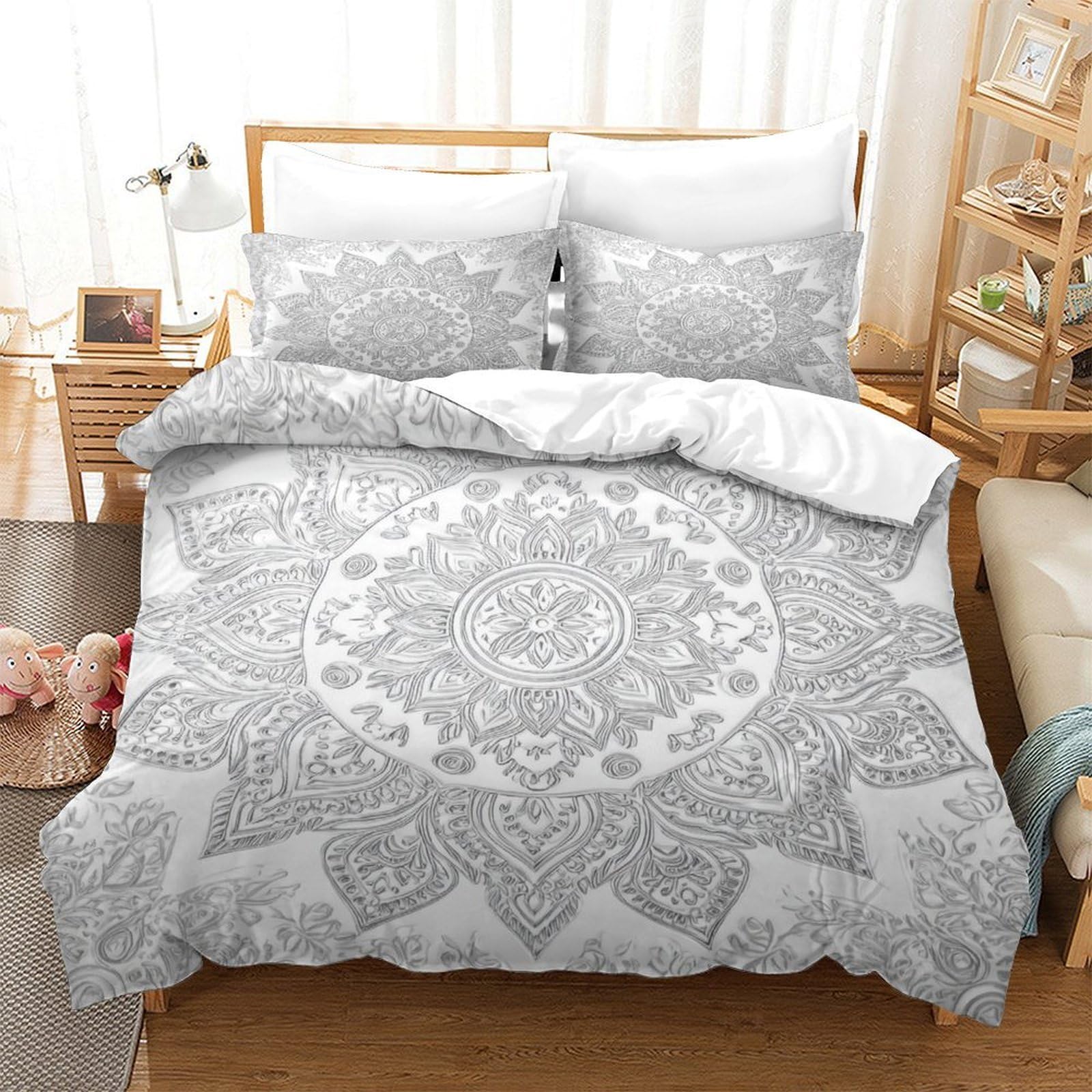Parure de lit 260x220 cm Mandala bohème, literie douce et sûre avec éclair invisible