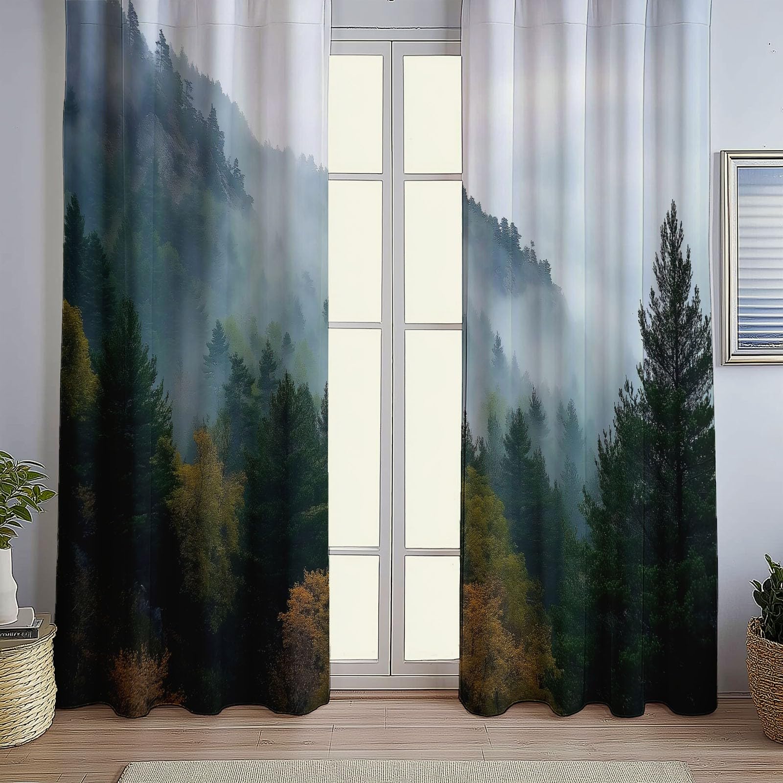 Zasłona zaciemniająca natura krajobraz głębokiego lasu nowoczesny kolorowy nadruk termiczny zasłony do sypialni salonu wnętrza z oczkami 70 l x 240 H cm (2 panele) Zasłony i zasłony