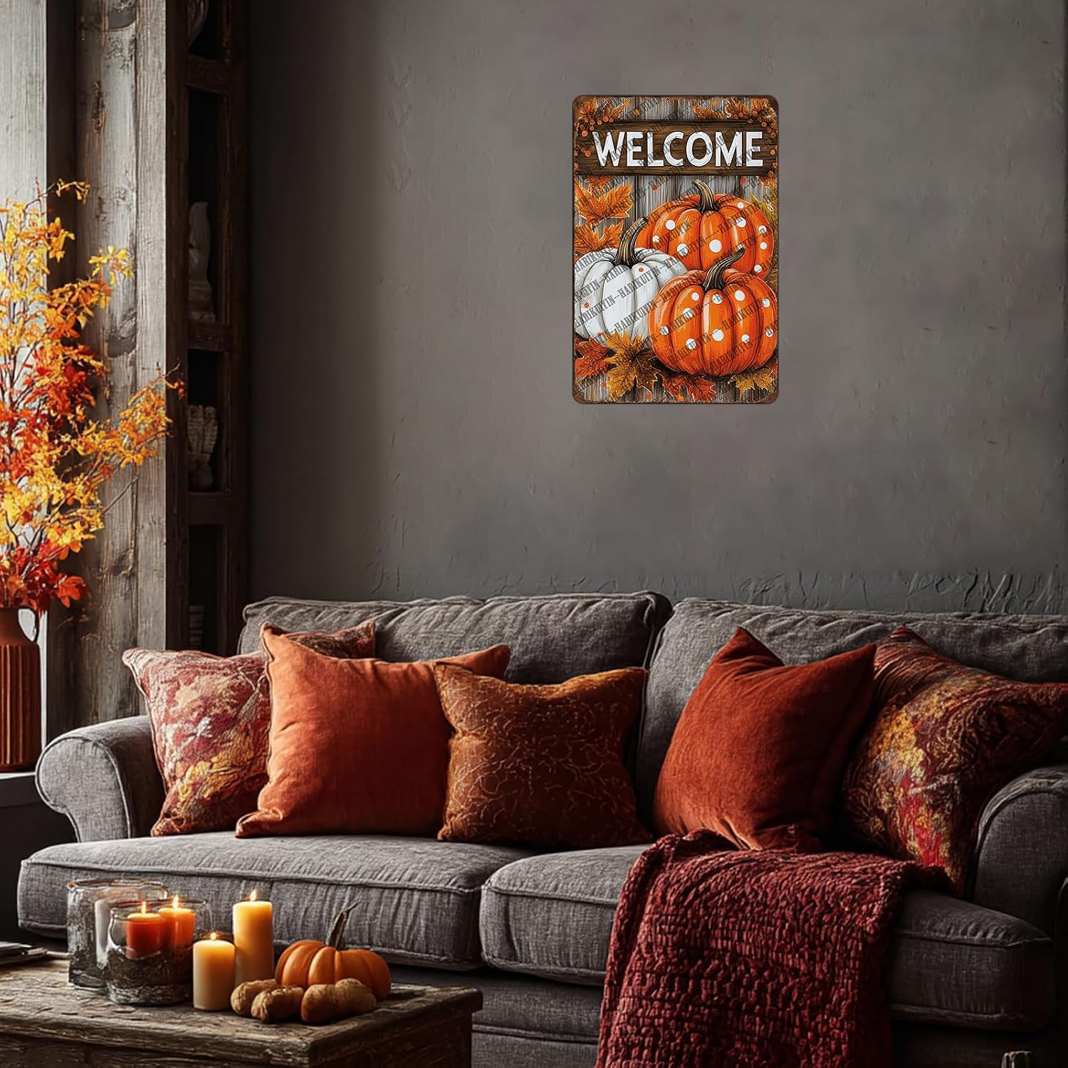 Retro Welcome Vintage Fall Harvest Metal Tin Sign Pumpkin Rustic Wall Decor Autumn Thanksgiving Farmhouse 8x12 Inch