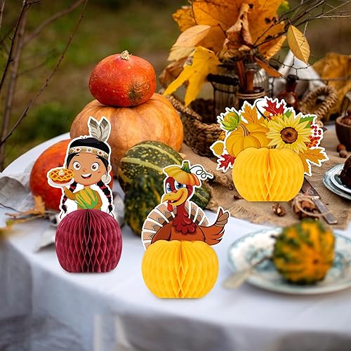 Miniatura 7 de Konsait 6 centros de mesa de Acción de Gracias, decoración de papel de Acción de Gracias, pavo 3D, calabaza, panal, Acción de Gracias, cosecha de