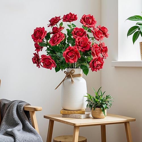 Miniatura 5 de Flores artificiales, rosas artificiales, 20 unidades, flores artificiales de tallo largo para jarrón alto, rosa de seda, adecuadas para decoración