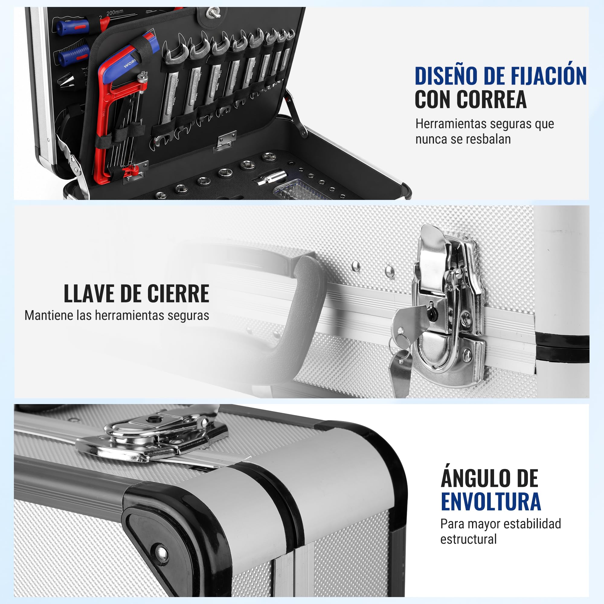 WORKPRO 119 PC Maletín de Herramientas Completas, Caja Herramienta Metálica, Herramientas Universales, Kit Versátil Herramientas Portátil para Reparaciones Diarias, Perfecto Hogar y Oficina | Caja De Herramientas Con Herramientas Manuales Universales, Ide