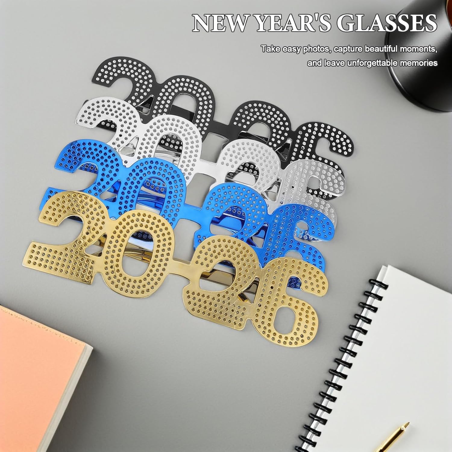 MAGICLULU 2026 Happy New Year's Eve Eyeglasses, Plastic New Year Glasses, Funny Number Eyewear Class of 2026 Graduation for Party Photo Props Supplies(4 Pieces)
