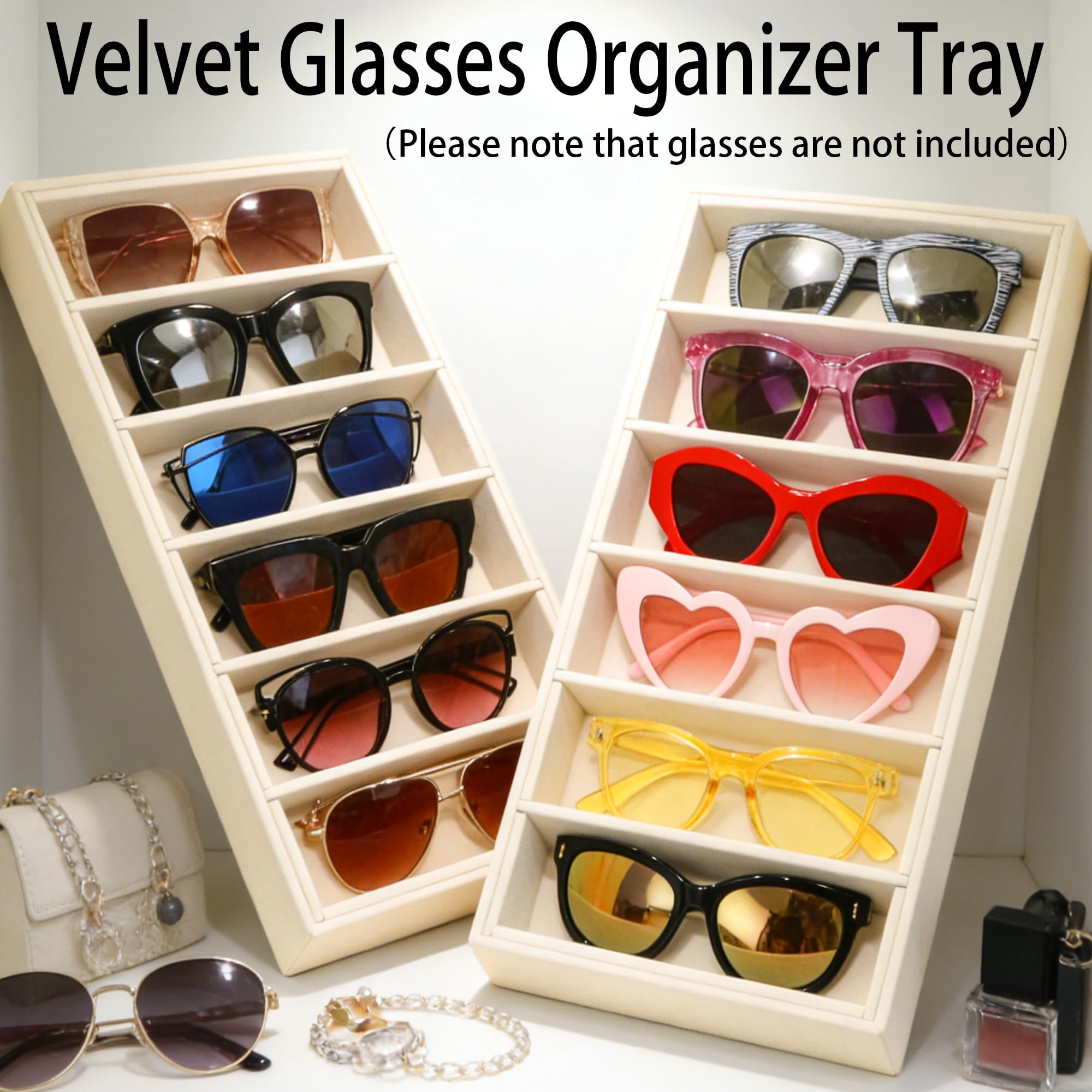 Bandejas de joyería para almacenamiento de gafas de sol, 2 beige