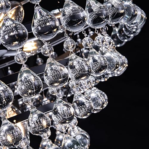 Miniatura 5 de Wellmet Candelabro de cristal negro de 20 pulgadas, 4 niveles modernos de lujo para comedor, lámpara de lágrima redonda para dormitorio, isla de