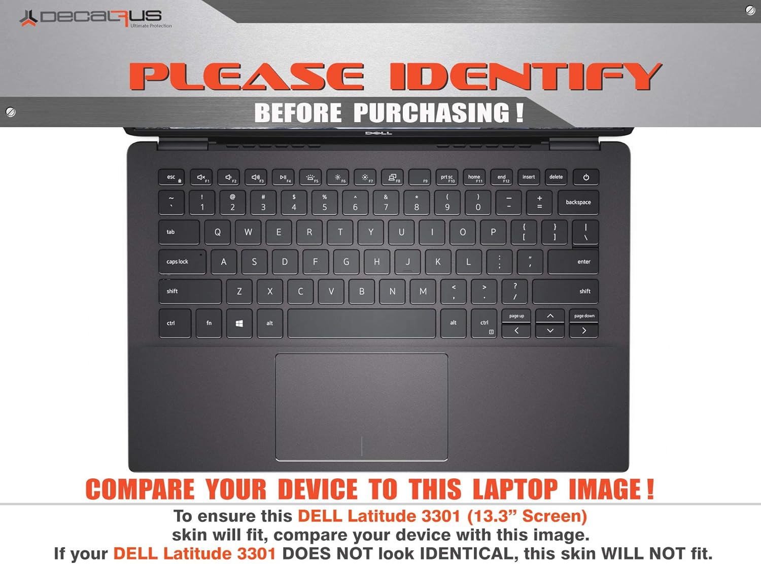 Decalrus - Protective Decal for Dell Latitude 3301 (13.3" Screen) Laptop LITE Blue Texture Brushed Aluminum Skin case Cover wrap BAdellLatitude11_3301LiteBlue