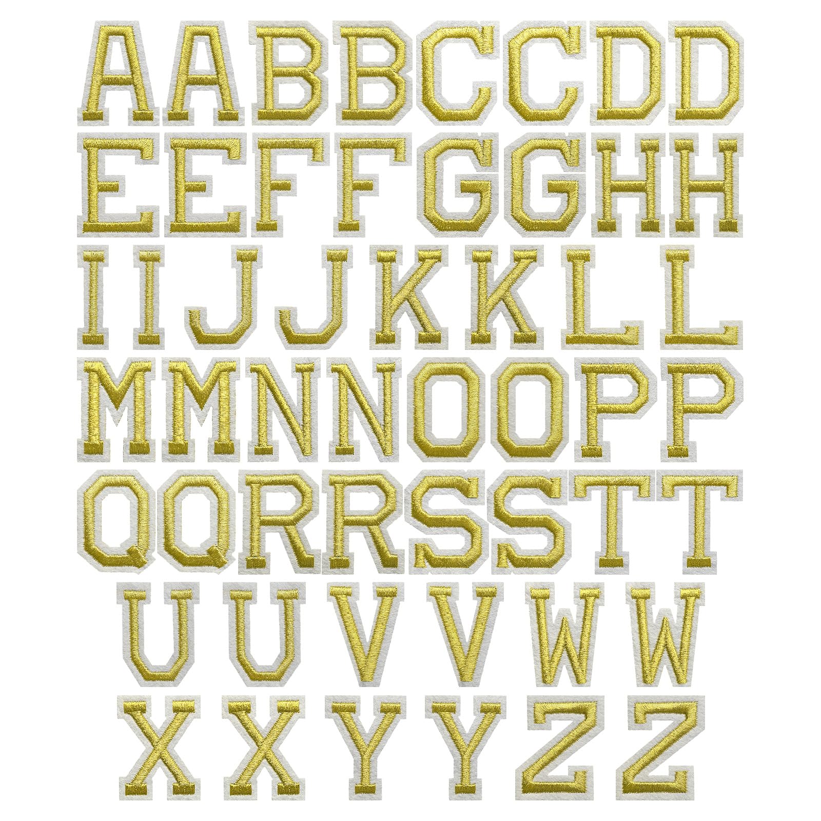 J.CARP 52Pcs Gold Alphabet A to Z Patches, Iron on Sew on Letters for Clothing, Hats, Shoes, Backpacks, Handbags, Jeans, Jackets etc.