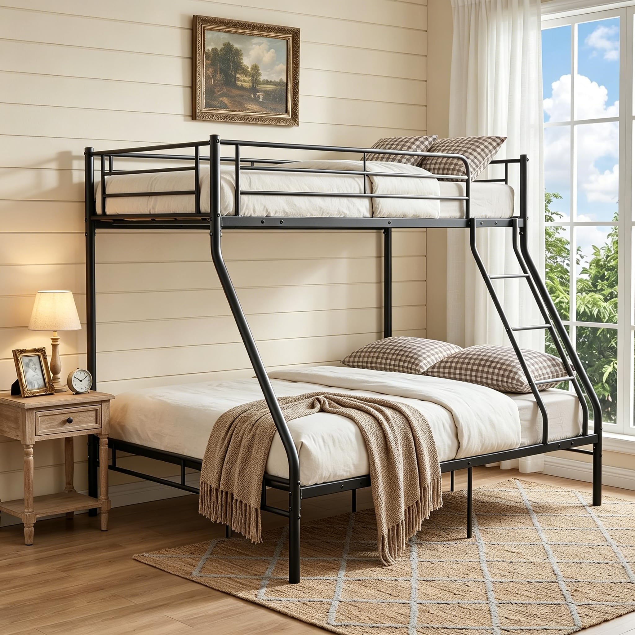 Panana Triple Bunk Beds Metal Bunk Bed Frame with Ladder Steady Metal Slats for Kids Adult Twins (Black)