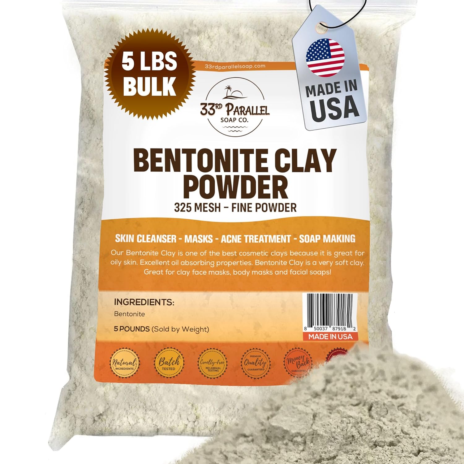 BENTONITE Clay Powder (5 LBS / 80 oz) 100% Natural Cosmetic Grade | 325 Mesh – Fine Powder | Facials, Face Mask, Soap Making, Creams & Lotions, Bath Bombs | (5 Pound)