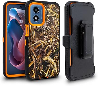 Shockproof Case for Motorola Moto G-Play 2024 with Belt Clip Holster, Built-in Screen Protector Heavy Duty Rugged Full-Body Protective Case Cell Phone Cover with Kickstand Camo