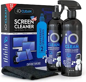 Screen Cleaner Spray (16oz+16oz) – Best Large Cleaning Kit for LCD LED OLED TV, Smartphone, iPad, Laptop, Touchscreen, Computer Monitor, Other Electronic Devices – 2 Microfiber Cloths and 4 Nozzles