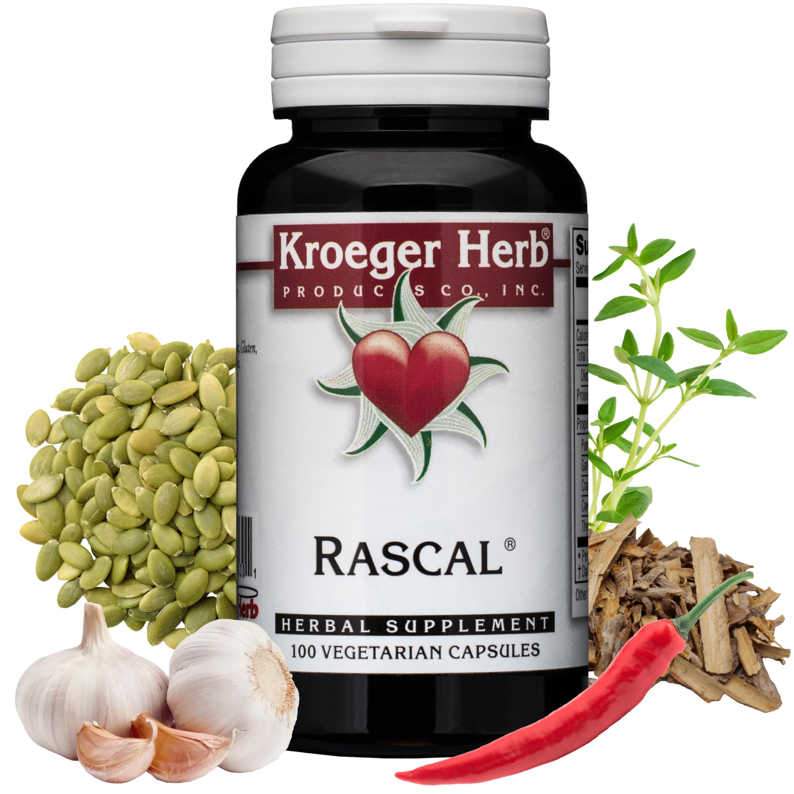 Kroeger Herb Products, Rascal, Cleansing, Detox, Gut Health with Garlic, Cayenne, Pumpkin Seeds, Vegetarian, Non-GMO, Gluten Free, No Preservatives, Healthy Microbial Balance, Made in USA