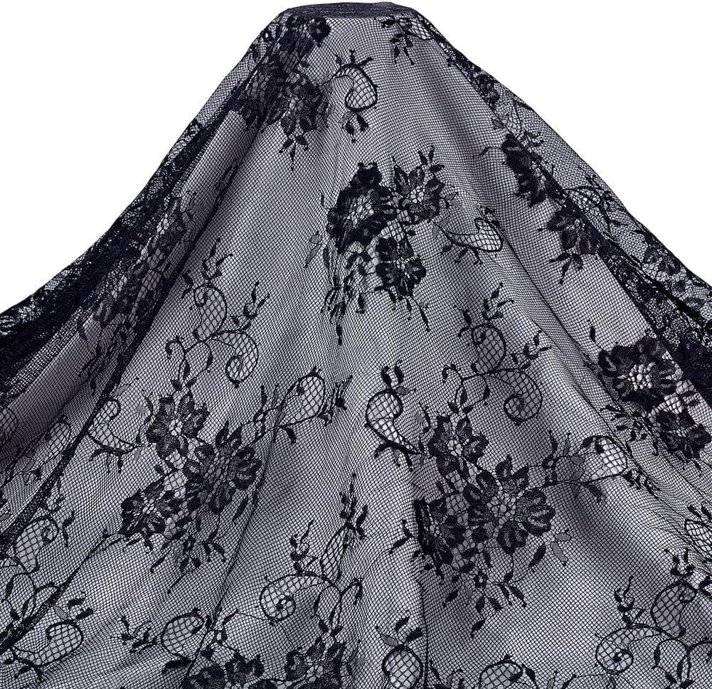 3 Yards Black Nylon Lace Fabric Flower Pattern Lace Trim 68 Inches Wide Floral Pattern Ribbon French Sewing Fabrics for DIY Crafts Wedding Party Sewing Dresses Home Decoration