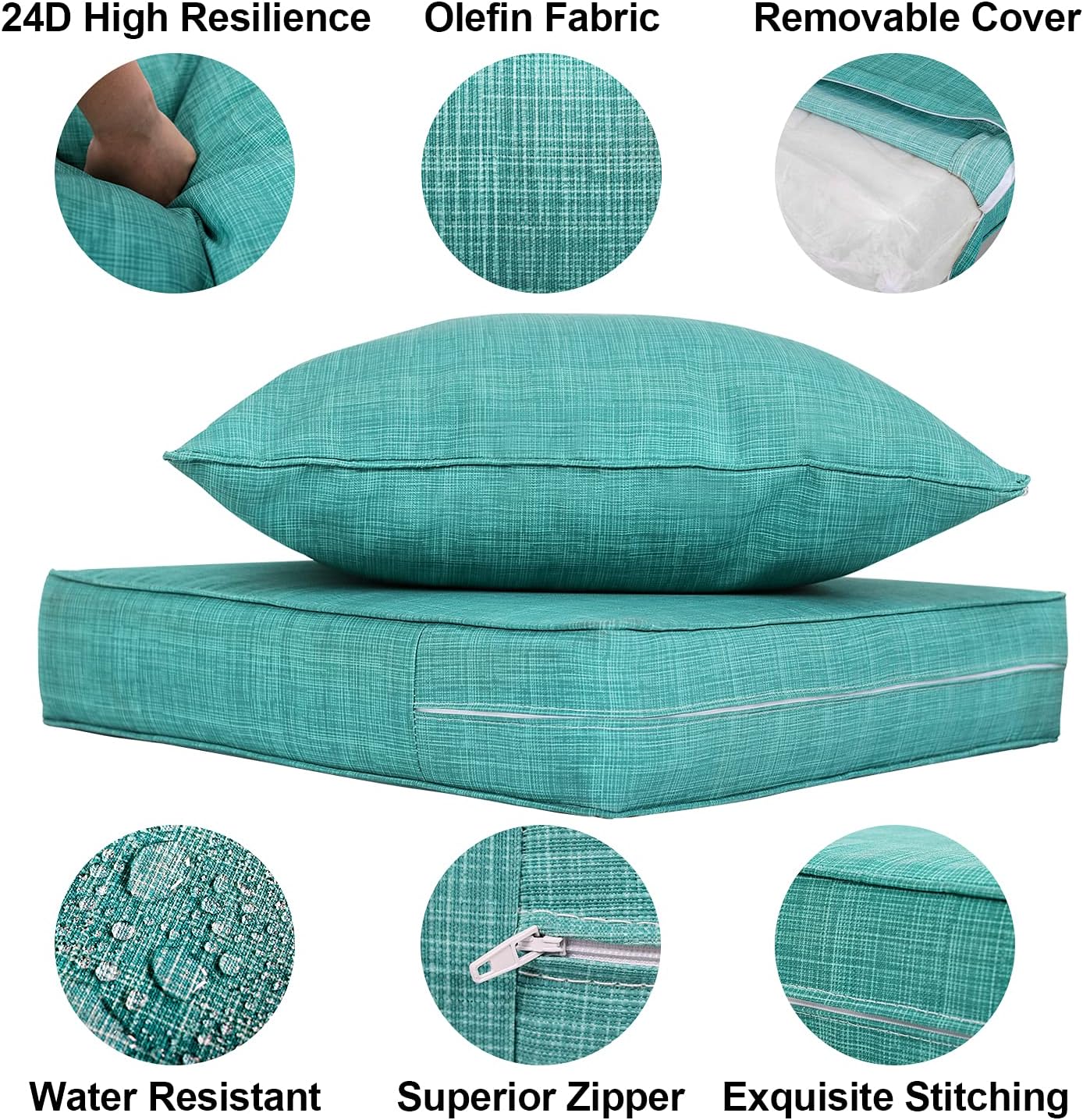 Outdoor/Indoor Deep Seat Cushion Set, Seat and Back 2-Piece, 24"x 24" All-Weather Replacement Cushions, Tiffany Blue: Kitchen & Dining
