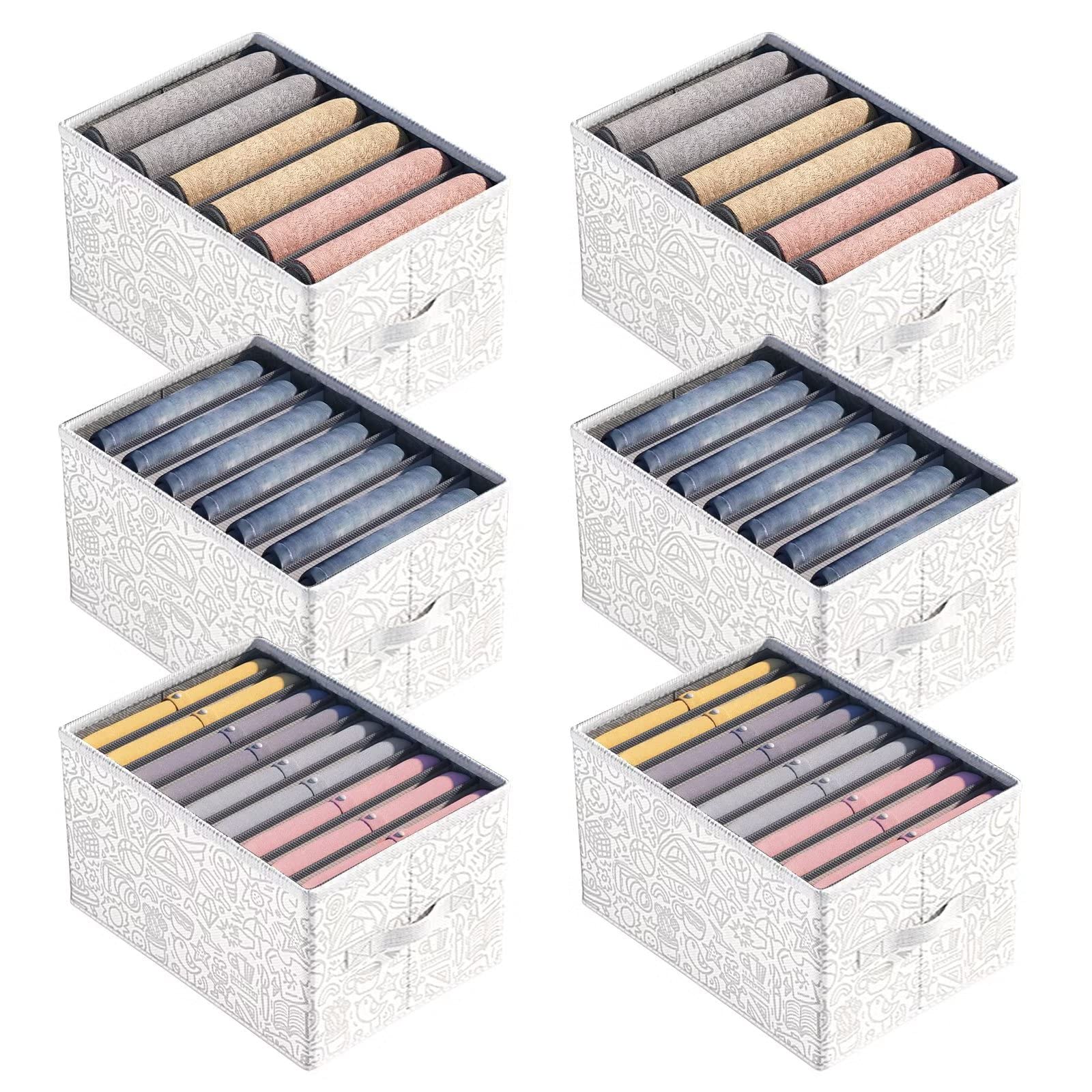 MZY LLC 6 Pack closet organizer storage, clothes organizer for folded clothes, jeans organizer for closet, Leggings, T-Shirt, Underwear (White)