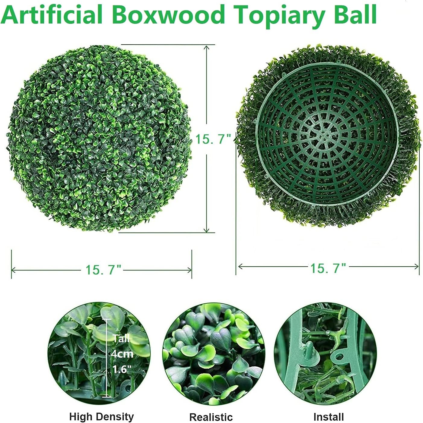 Lavora Zone 2 PCS 15.7 inch Artificial Hanging Plant Topiary Ball Faux Boxwood Faux Plants Decorative Balls for Indoor, Outdoor, Garden, Wedding, Balcony, Backyard and Home Decor: Kitchen & Dining