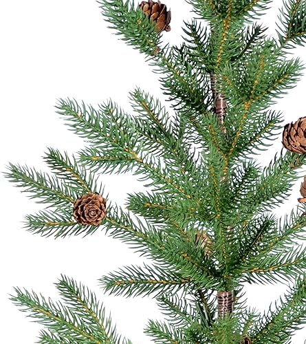 Miniatura 7 de Árbol de Navidad artificial de mesa de 3 pies con 209 puntas de ramas de polietileno, piñas, árboles de Navidad pequeños sin luz con base de cemento