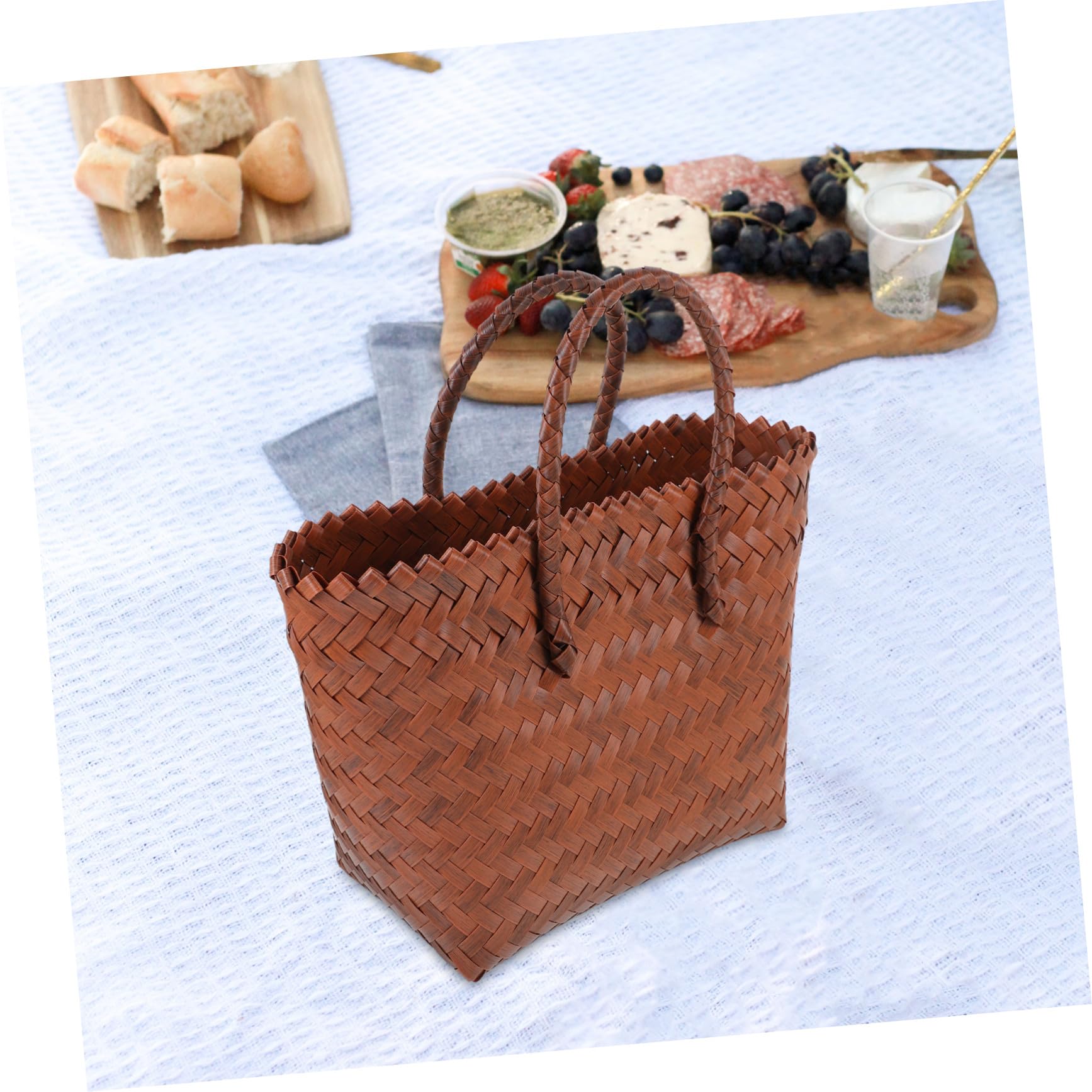 Bolso Tejido de Paja Vintage para Picnic y Uso Interior Gran Capacidad, Asa Resistente y Material PP Duradero para Almacenamiento Práctico