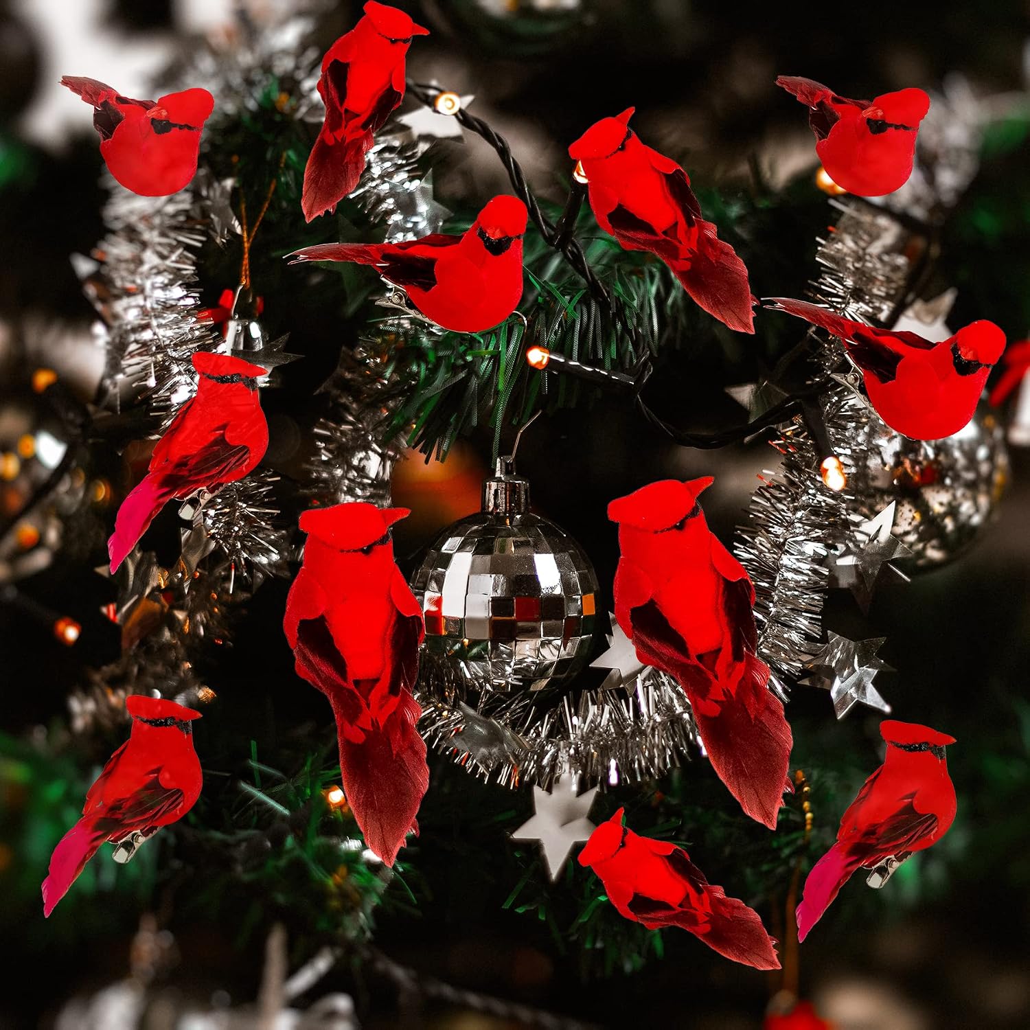 YCHTEWY-Cardinal Clip On Christmas Tree Ornament Decorations - Set of 12 Pieces Size is 2.8" (A) image 3