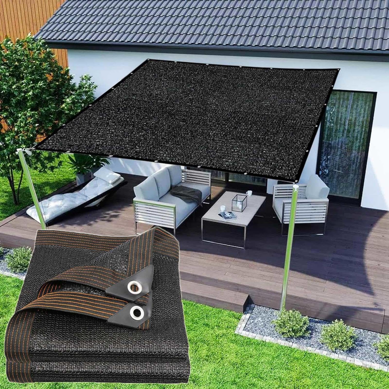 Lona de malla negra de 2 x 6 m, 3 x 5 m, 4 x 7 m, protección UV, tela transpirable para invernadero, balcón, perrera, resistente al desgarro, antienvejecimiento, 3 x 6 m