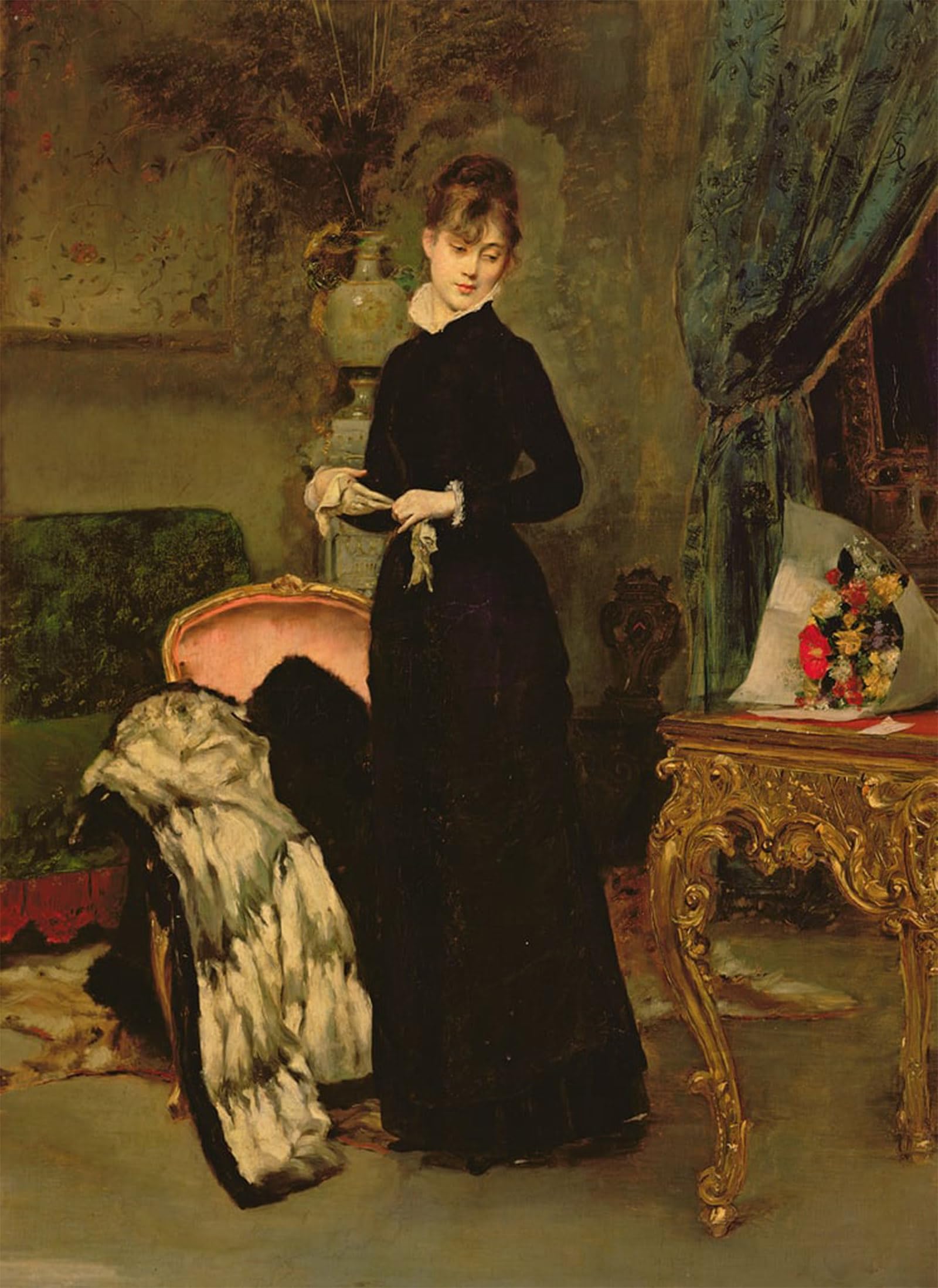 POSTERIIk Vintage Classic Picture Landscape Artwork Portrait of Miss Rohan by Alfred Emile Stevens Portrait Canvas Painting for Office Home Decor 60x90cm
