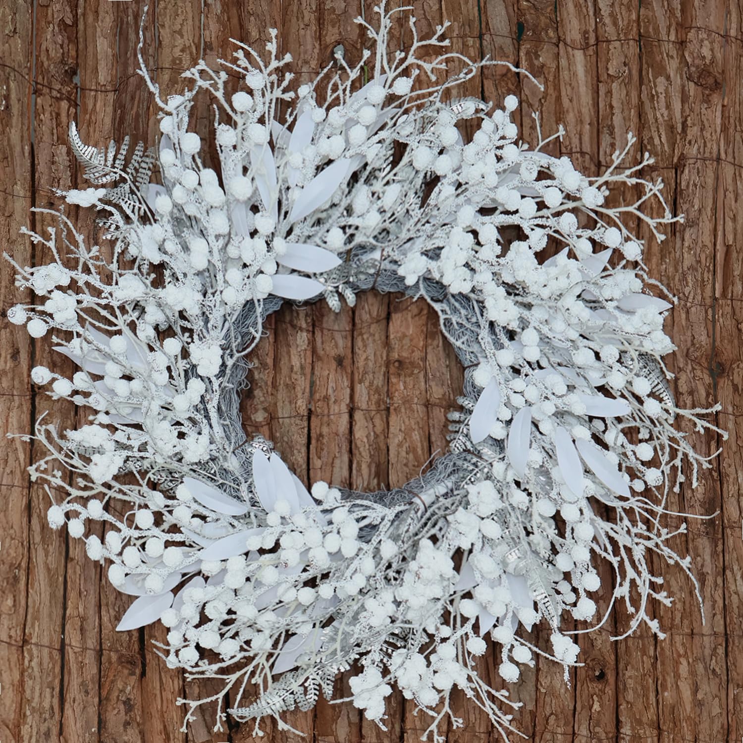 Amazon.com: BINFEN 20 Inch Snow Flocked White Berry Winter Wreath