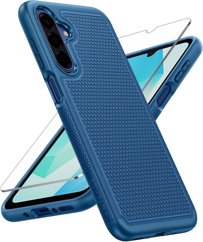 FNTCASE para funda para teléfono Galaxy A17/A16 5G: Funda de doble capa Samsung A17 5G | Fundas protectoras con textura mate antideslizante con protector de pantalla, protección contra caídas a prueba de golpes de grado militar, uso diario, azul