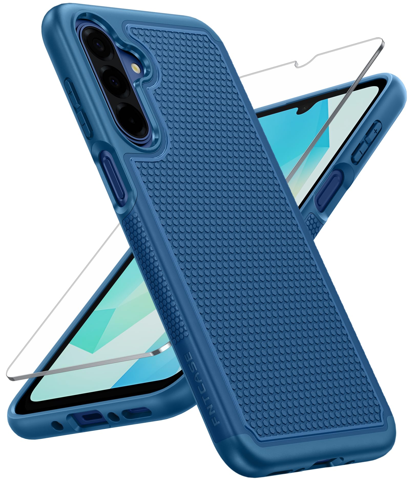 FNTCASE for Galaxy A17/A16 5G Phone Case - Samsung A17 Military Grade Drop Protection, 14ft Drop Tested, Screen Protector Included, Anti-Slip Matte Textured, TPU+PC Dual Layer Shockproof Cover (Blue)