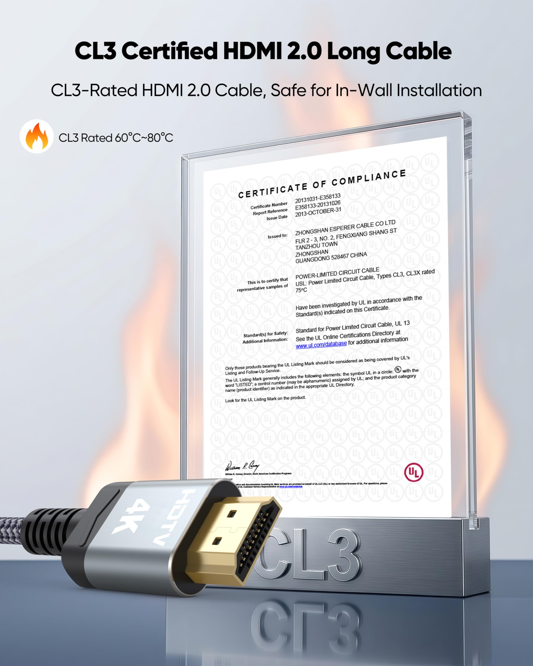 Cavi HDMI lunghi 6 m, ad alta velocità, sottile, HDMI 2.0, certificato CL3, in nylon intrecciato (fascetta riutilizzabile x 5) con 3D, HDR, ARC/eARC per HDTV, proiettore, TV, monitor, computer, casa