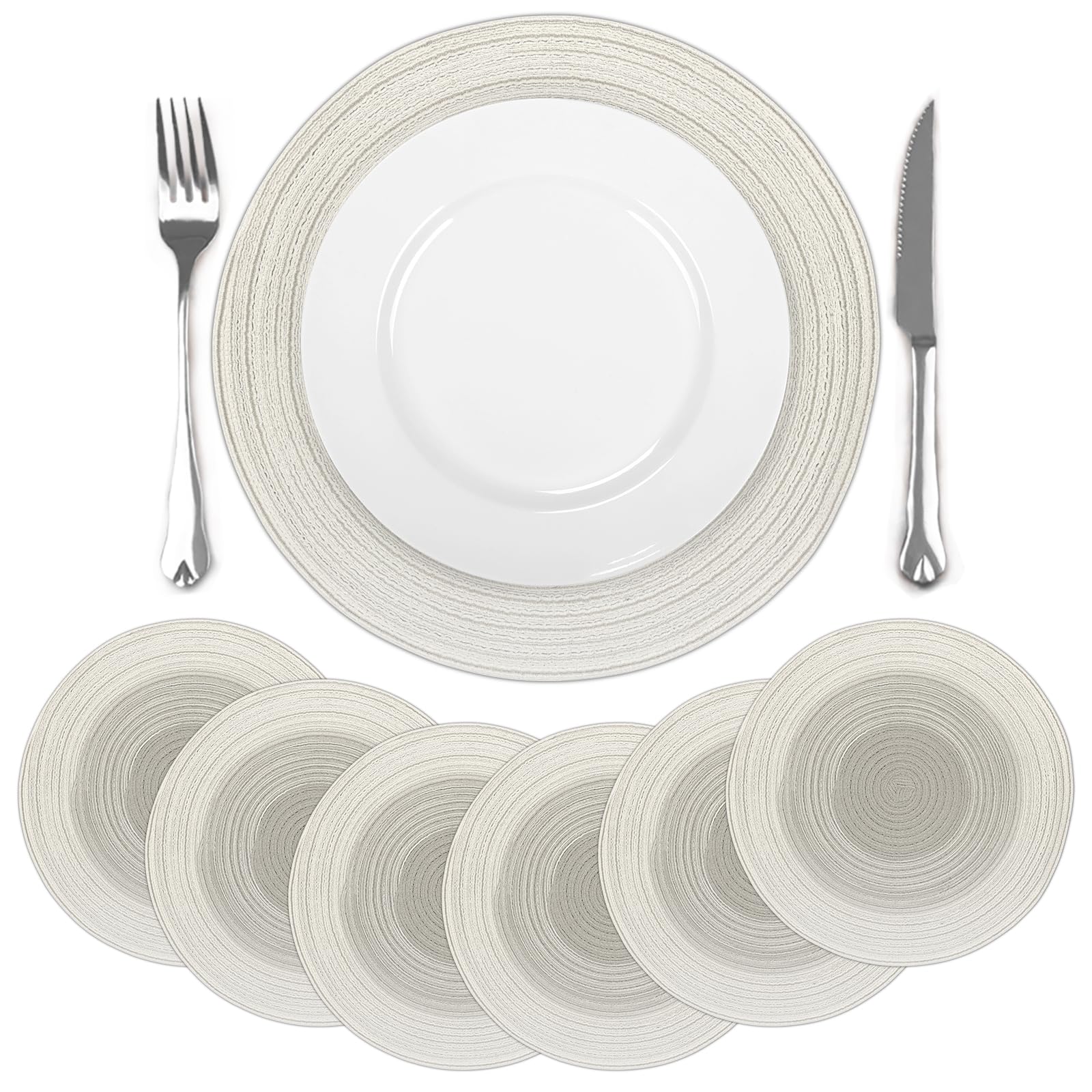 comfoyar Round Braided Placemats Set of 6, 38cm Non-Slip Cotton Woven Place Mats, Washable Heat Resistant Spiral Design Table Mats for Home Kitchen Dining Party Restaurant Decoration, Gradient Beige