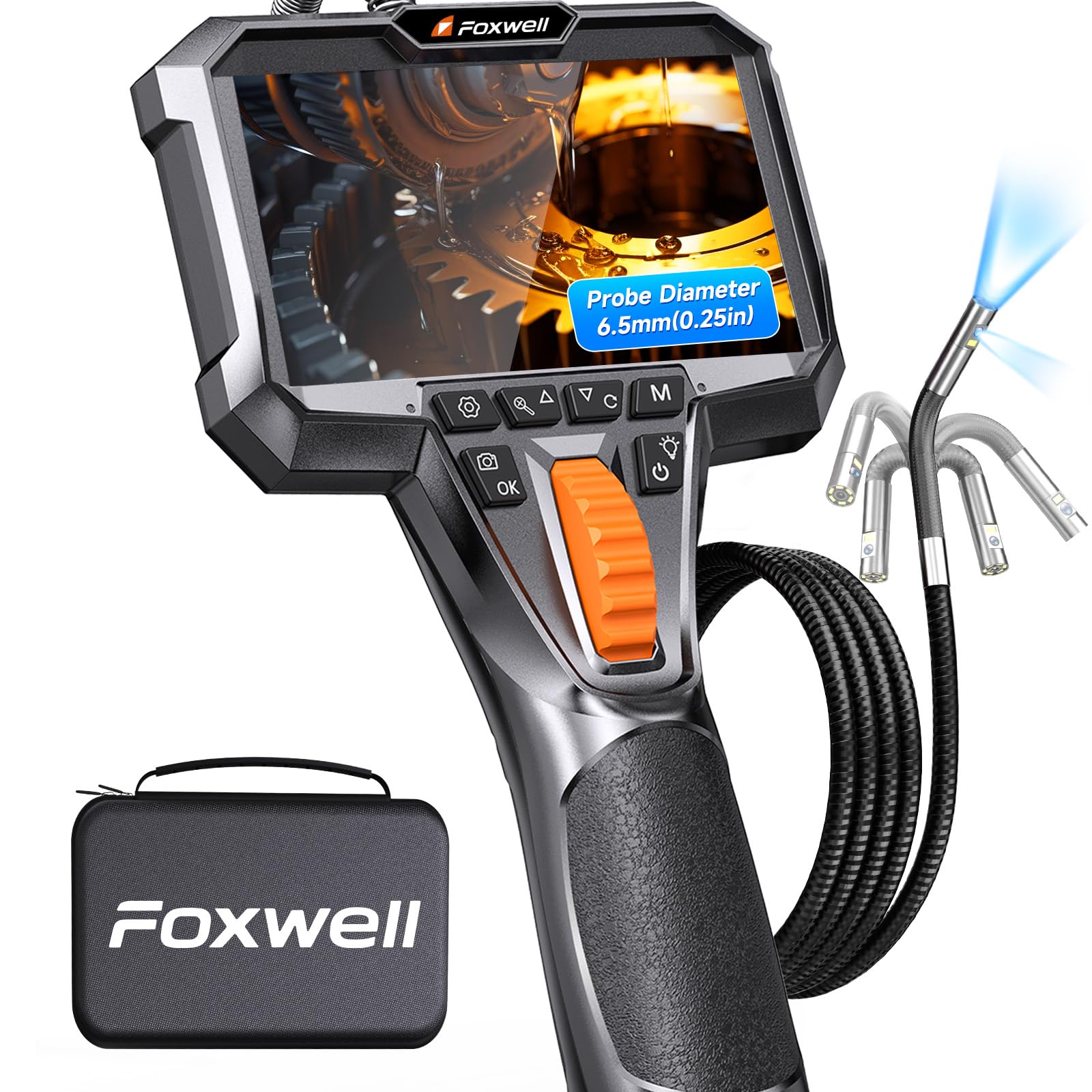 FOXWELL Y400 220° Drehbar Endoskopkamera mit Licht, 6,2mm Endoskopkamera Beweglicher Kopf, IP67 Wasserdicht Inspektionskamera Endoskop Kamera 1080P Rohrkamera Kanalkamera - 5,25 FT(1.6Meter) (6.5)