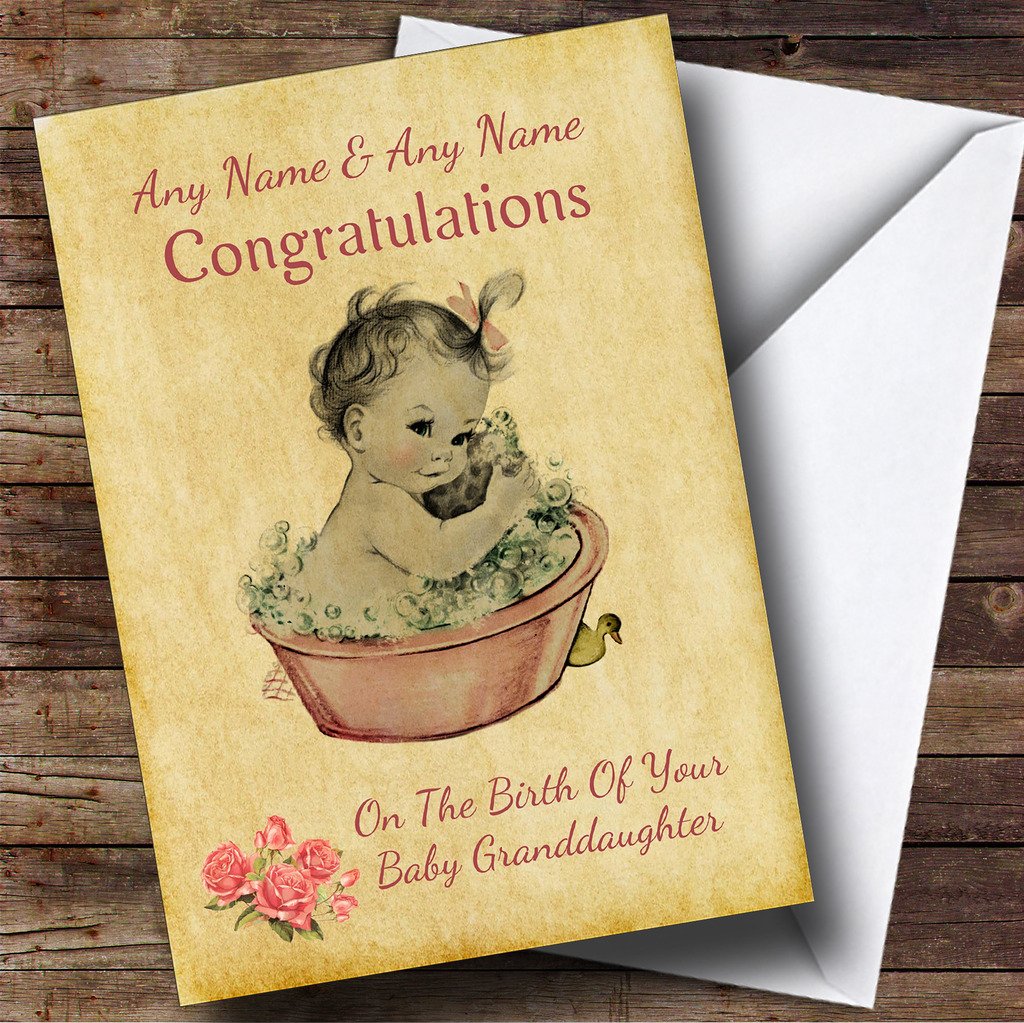 Pretty Vintage Pink Baby Girl Granddaughter Personalised New Baby Card | New Baby Card | New Arrival