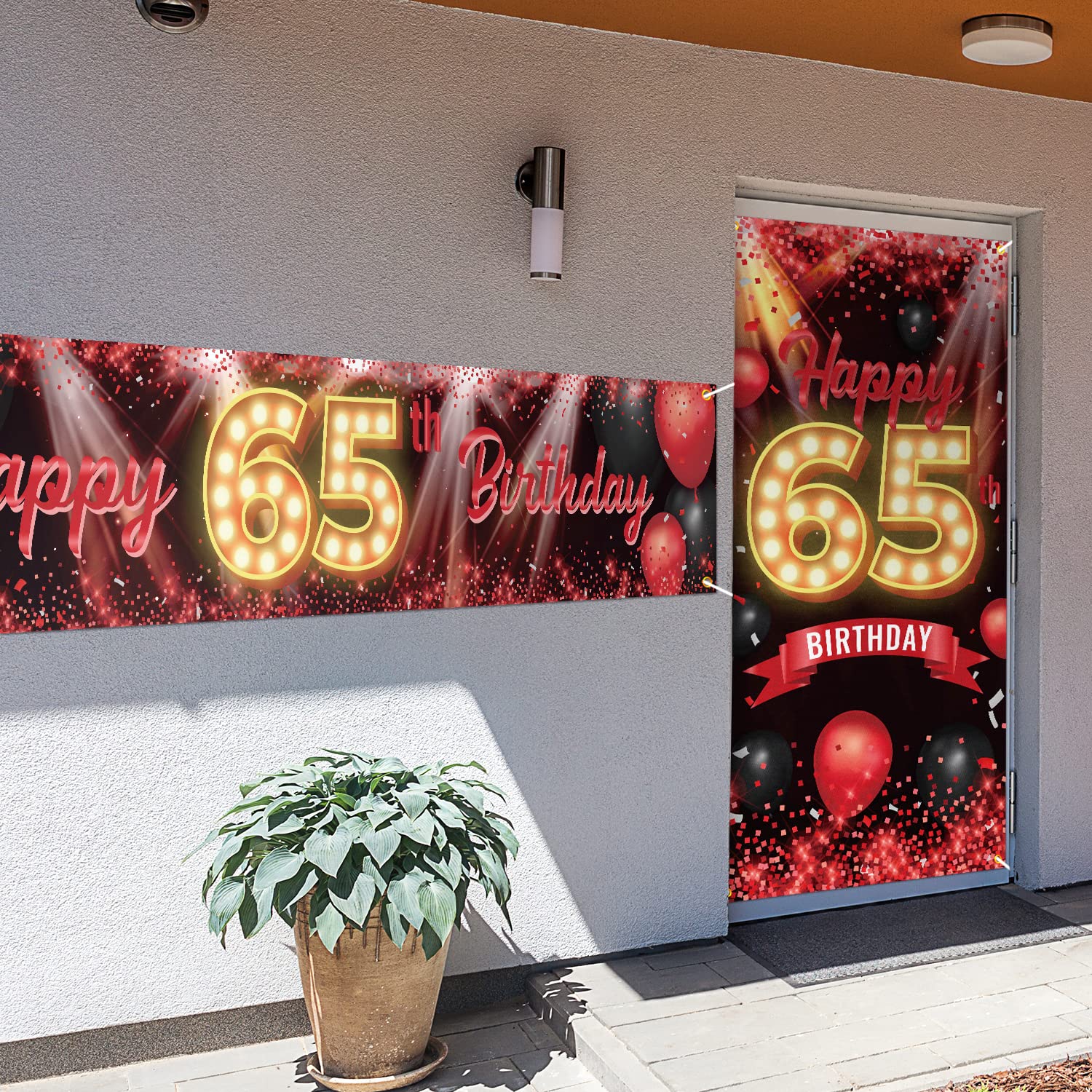 Juego de letreros para puerta de 65 cumpleaños, decoración de cumpleaños de 65 años, suministros de fiesta para mujeres y hombres, color rojo