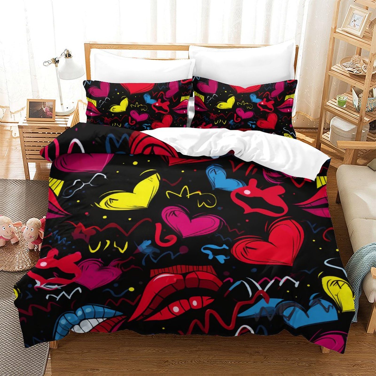 Housse de couette impression sur les lèvres en microfibre 200x200 cm avec taie d'oreiller