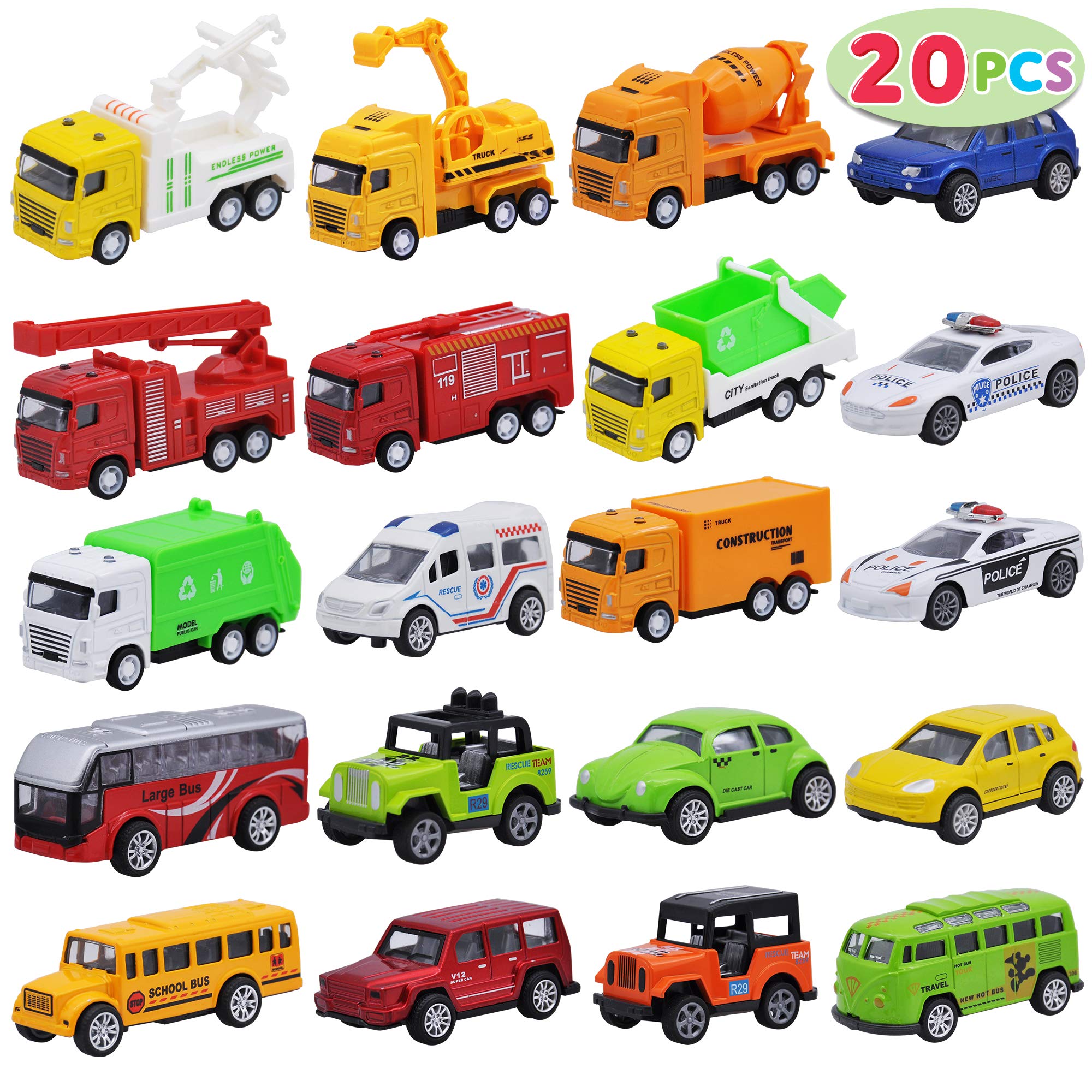 Buy JOYIN 20 Piece Pull Back Cars, Die Cast Metal Toy Cars, Vehicle Set