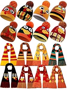 Geyoga 16 Pcs Thanksgiving Knitted Beanie and Scar