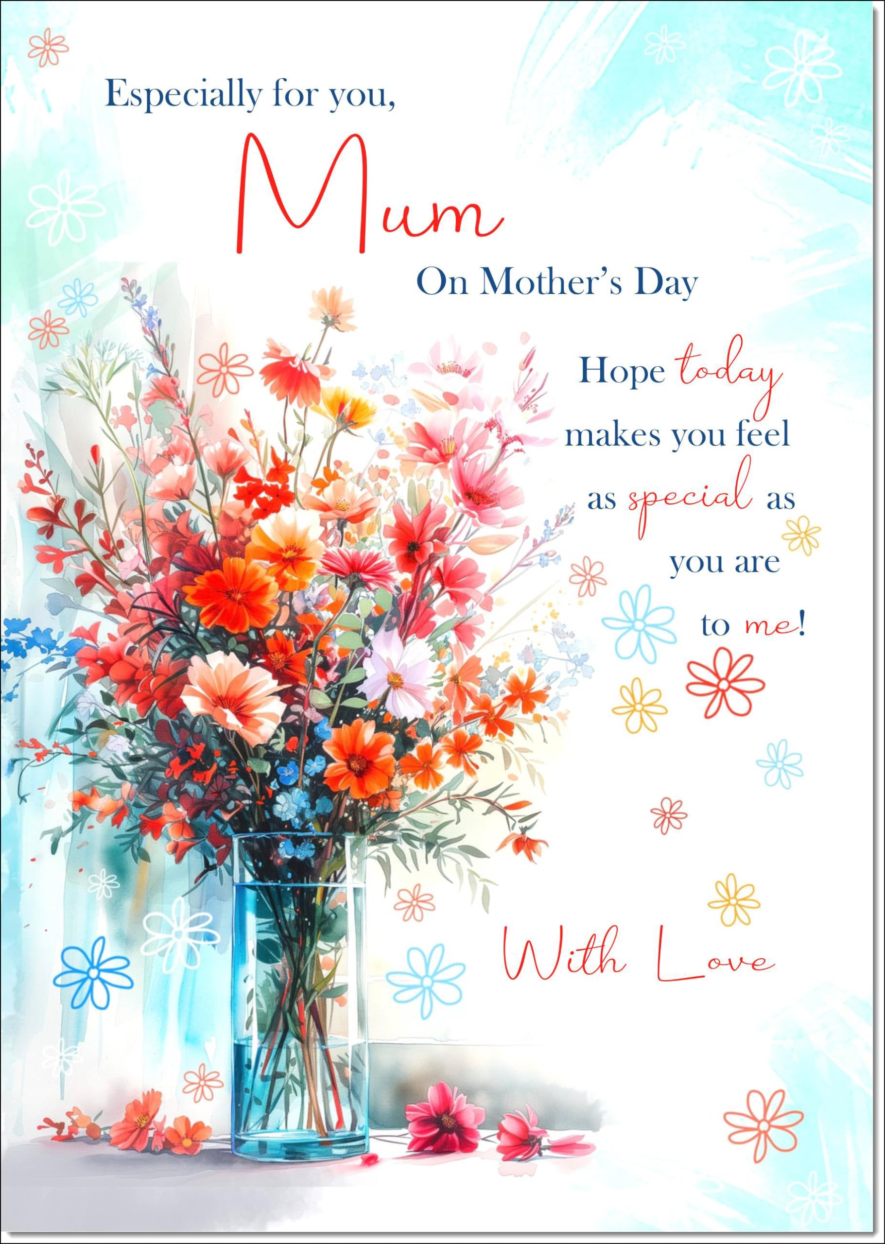 doodlecards Mum Mothers Day Card Bright Bouquet Large A4 Size with Plain Envelope