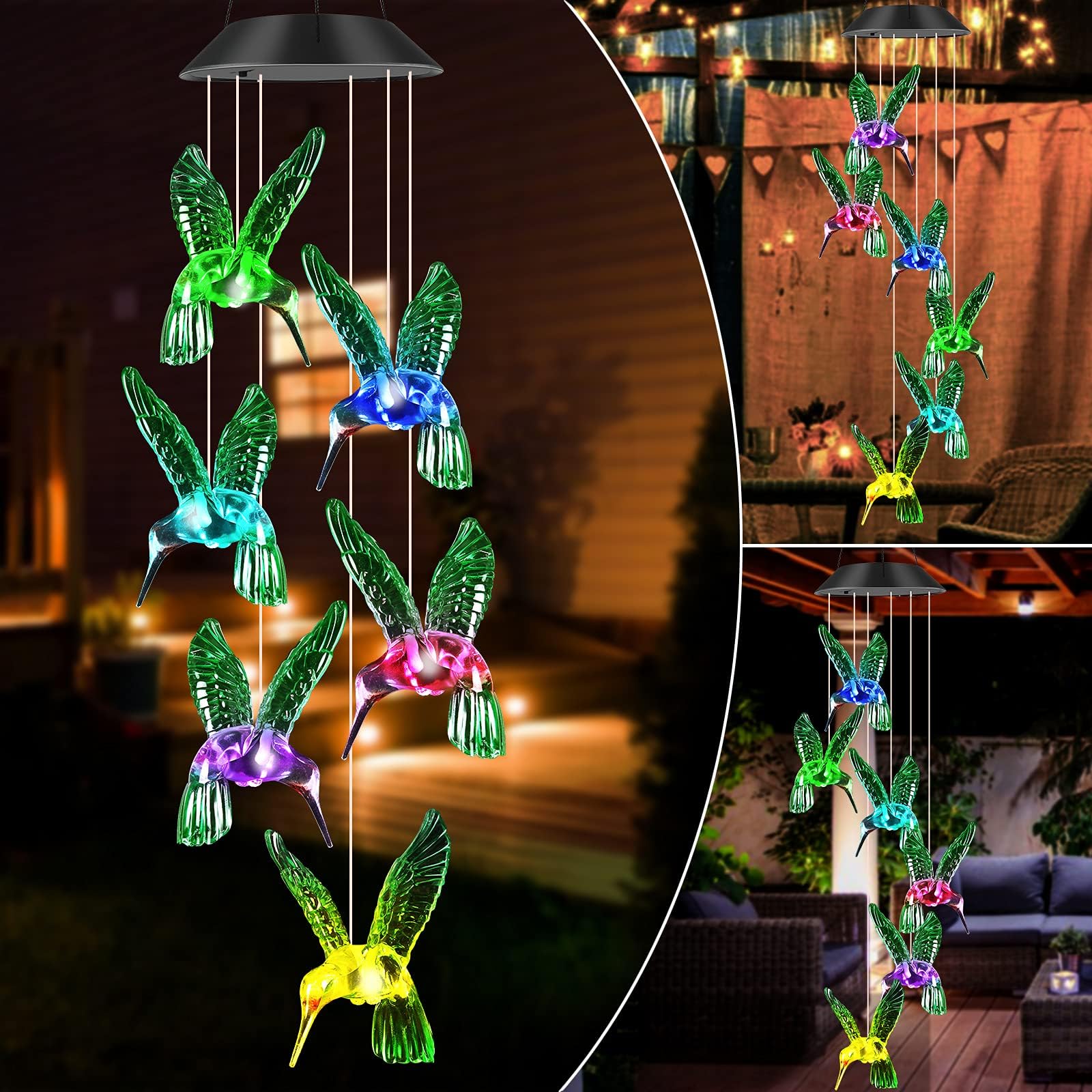 JOBOSI Hummingbird Decor Gifts, Solar Hummingbird Wind Chimes Lights, Mothers Day Wind Chime Gift, Gifts for mom, Women, Grandmother, Outdoor Garden Lawn Yard Decor (XL/3.5 * 4.5in)