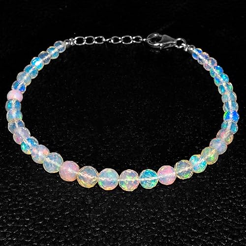 Miniatura 2 de Ultra Fire Ethiopian Opal Gemstone Beads Dainty Choker Bangle Bracelet for Women, Handmade Jewelry, Chakra Healing Crystals, Birthstone, Rhodium