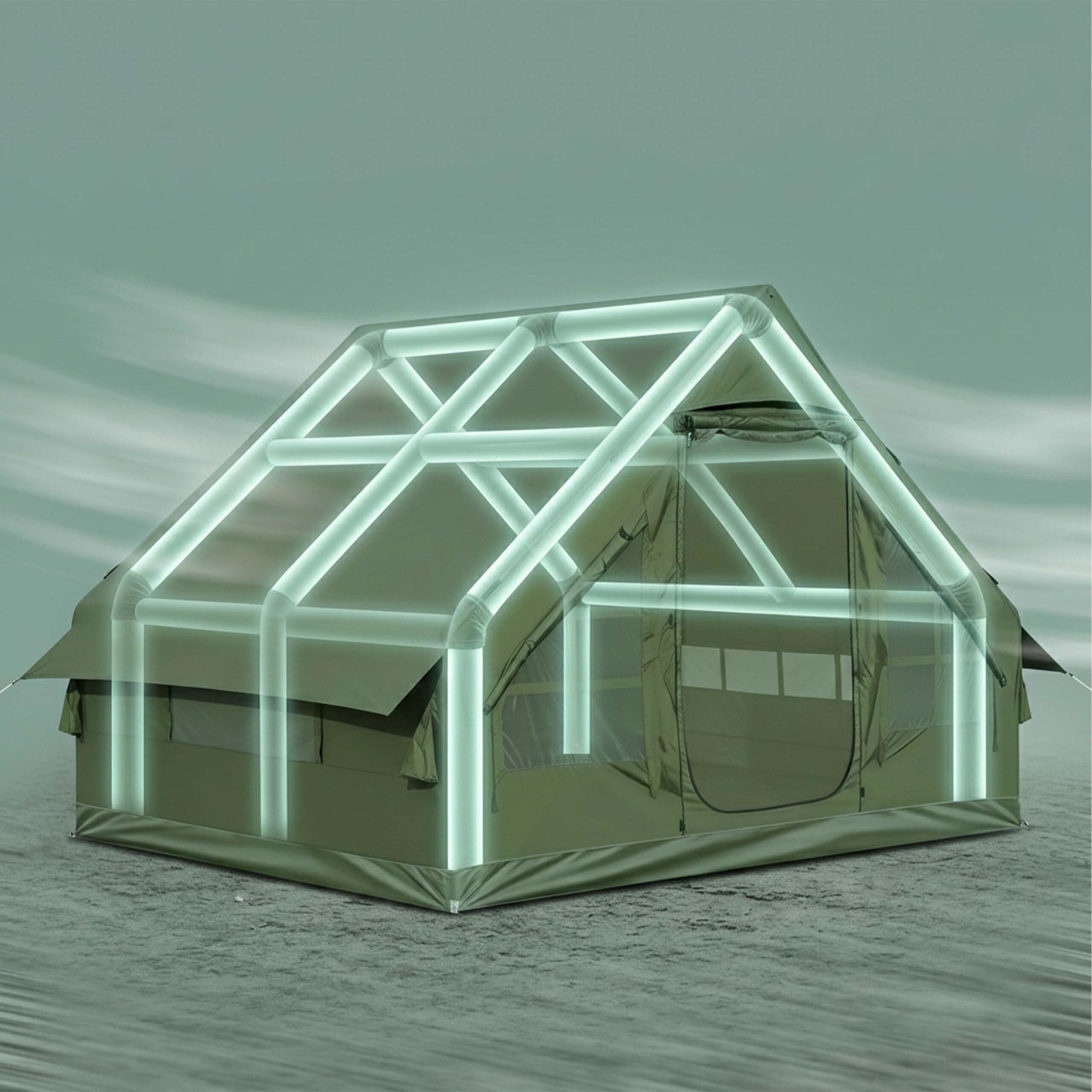 Relaxdays Tenda da campeggio gonfiabile, impermeabile, verde | HLP: 200x300x210 cm, montaggio rapido, zanzariera, pompa