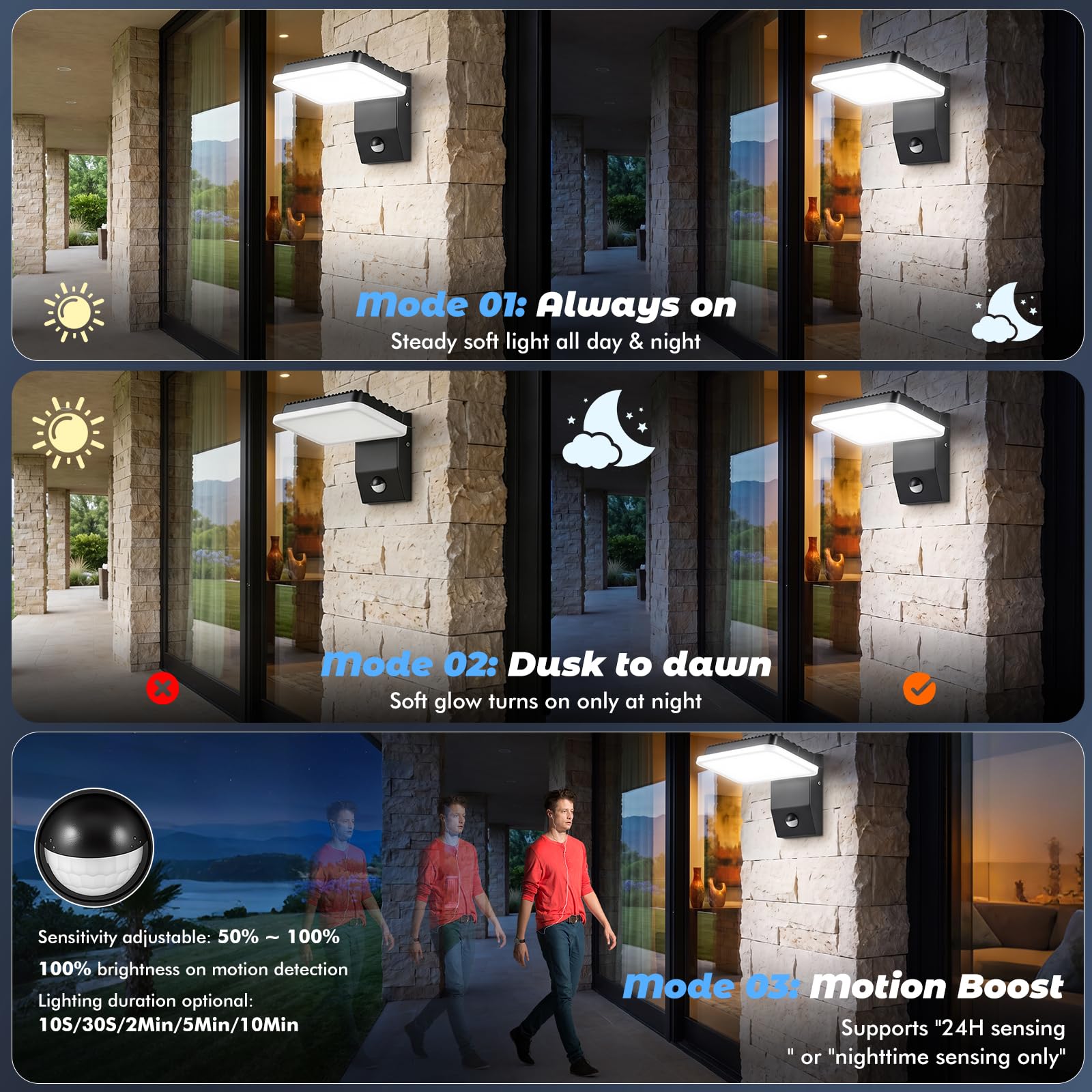 32W Applique Murale Exterieur avec Détecteur de Mouvement 6500K 4500K 3000K