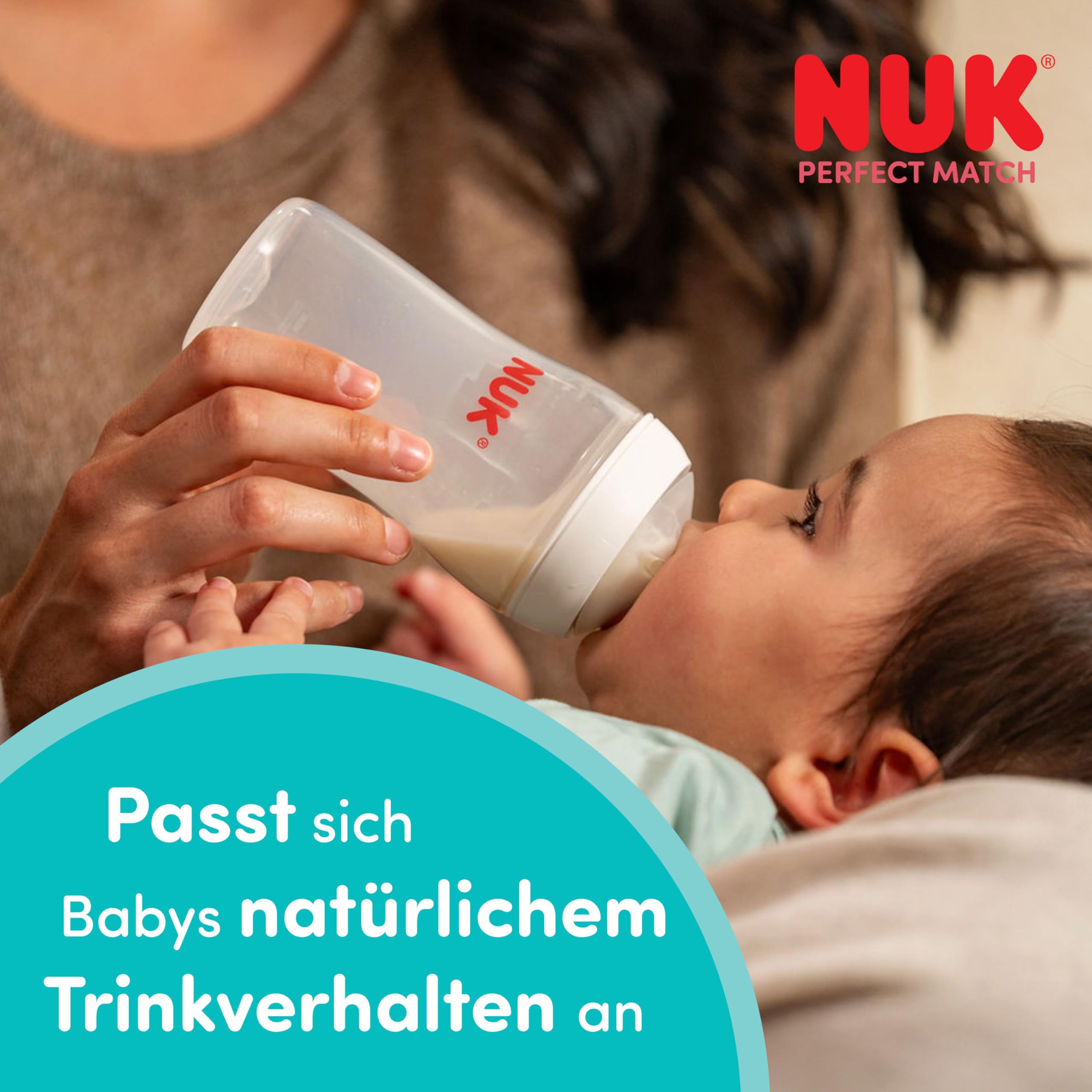 NUK Perfect Match Glas-Babyflaschenset | Ab 3 Monate | Passt sich dem Baby an | Temperature Control | Anti-Colic | 120 ml und 230 ml | BPA-frei | Silikontrinksauger | Regenbogen | 4 Stück