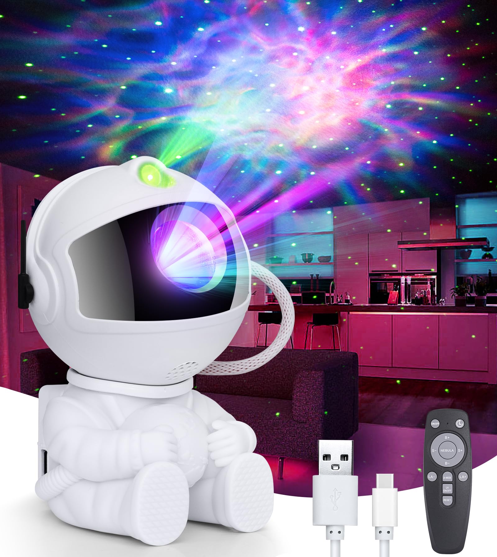Litohom C Astronaut Galaxy Projector, Starry Night Light For Bedroom, Astronaut Nebula Timer & Remote 360° Adjustable Spaceman Buddy Projector Night Light, Gifts For Kids & Adults, Room Decor Aestheti