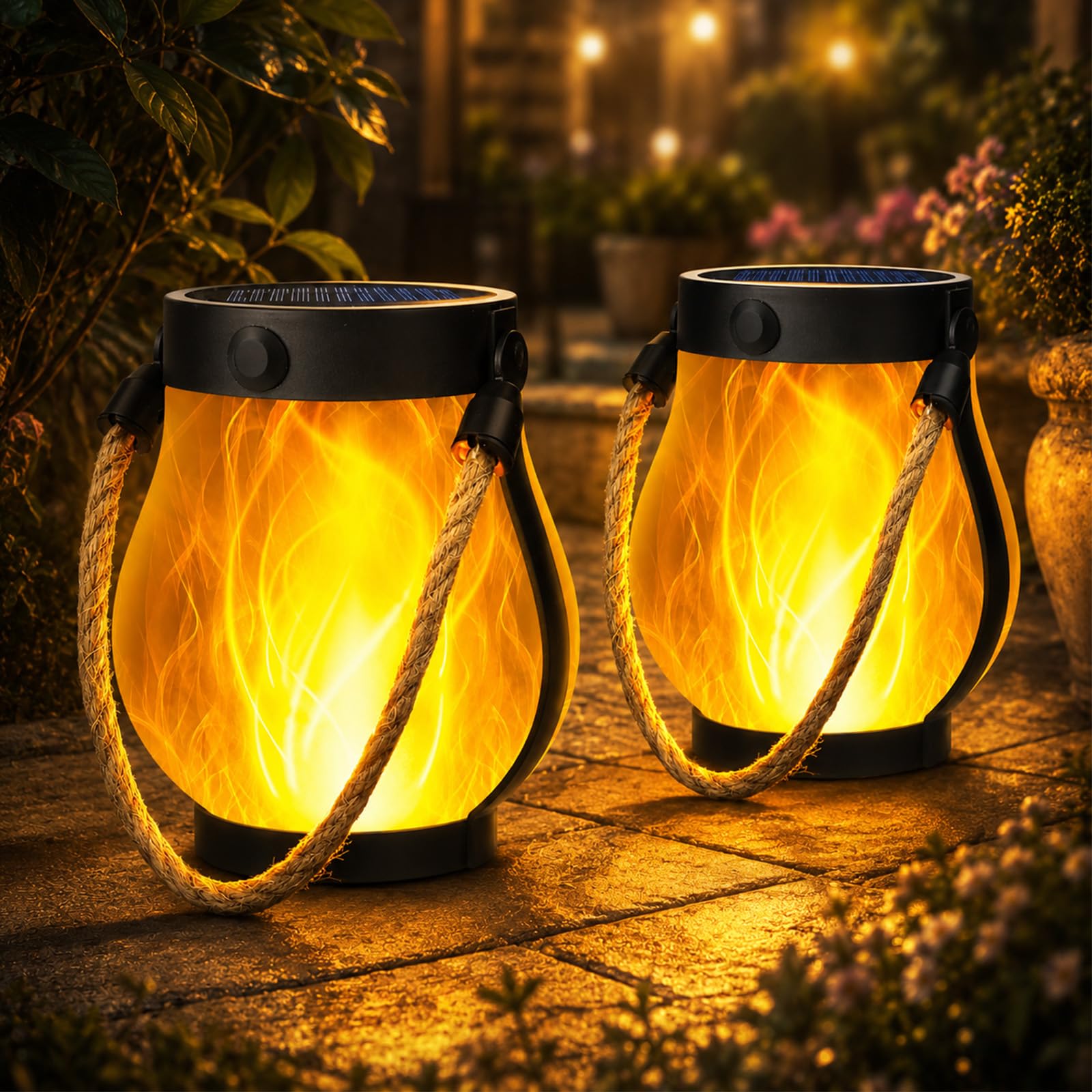 Klynero Solar Laterne Outdoor mit LED-Flammeneffekt, IP65 Wetterfest (2) | Warmer Flammeneffekt, Solar- und USB-C-Ladung, über 10 Std. Licht – ideal für Garten, Balkon und Terrasse.