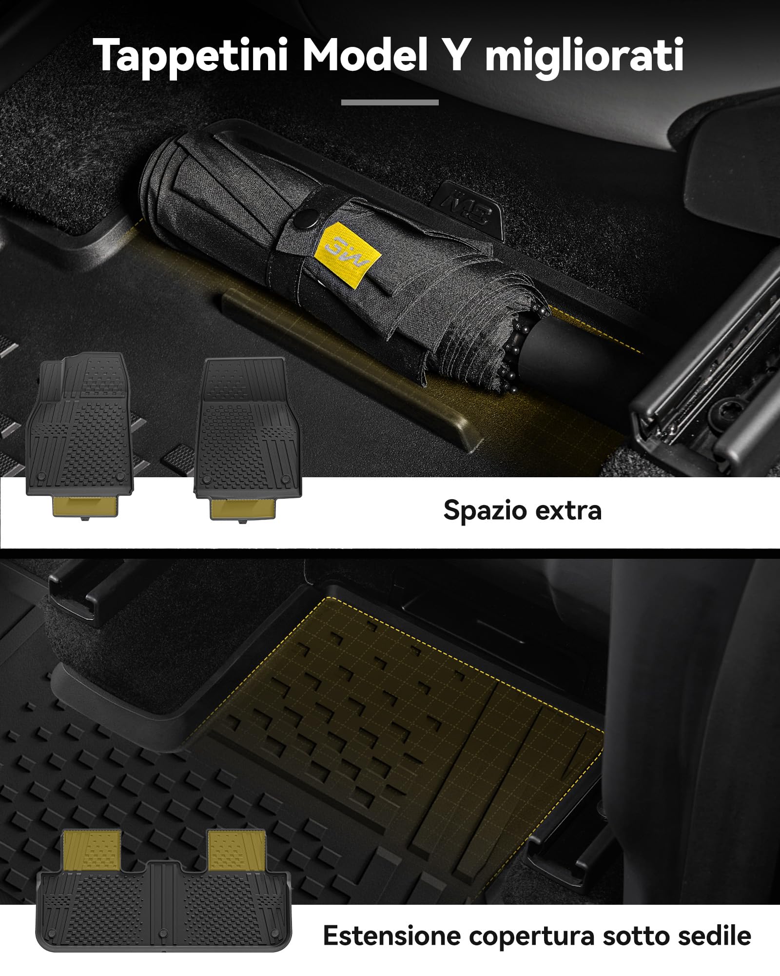 3W Tappetini per Tesla Model Y 2025 2026 Juniper per Standard 2026, Premium e Performance, Set 4 Pezzi in TPE su Misura, 3D Impermeabile e Inodore, Accessori Auto