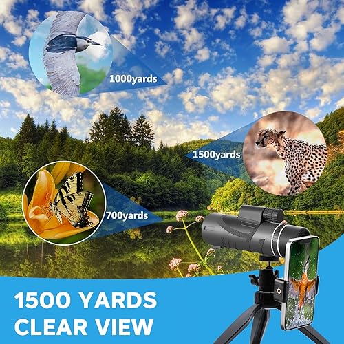 Miniatura 6 de Monocular Telescope 12x50 HD, Waterproof Telescope with Phone Holder Tripod High Powered Monocular Telescope Night Vision for Adults