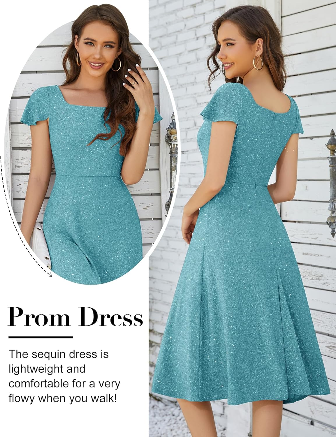 BeryLove Prom Dress for Teens: Sequin Formal Party Dress with Flutter Short Sleeves for Wedding & Cocktail Evening Events - Image 4