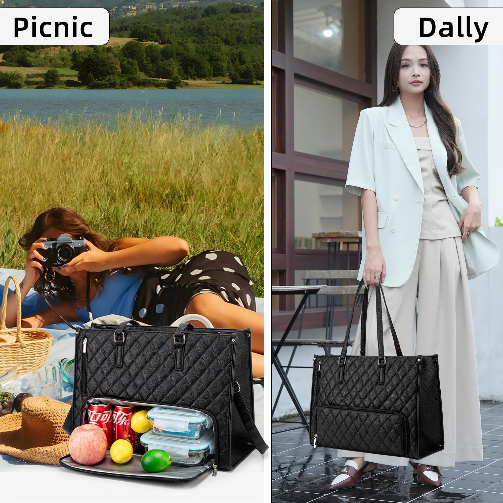 ROYALFAIR Borsa per il pranzo da donna, 2 in 1, con scomparto frigo e borsa da 15,6 pollici, grande borsa da lavoro per ufficio, lavoro e università