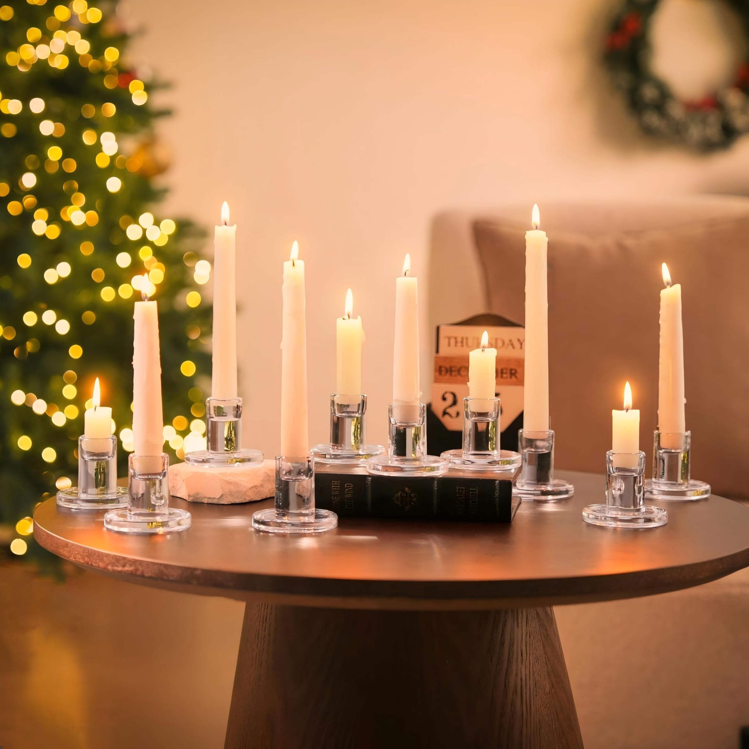 – NUPTIO Glass Candlestick Candle Holders - 10pcs Clear Candle Stick Holder Set for Taper Pillar Tealight Candles Wedding Centrepieces for Table Christmas Dinner Party Decoration